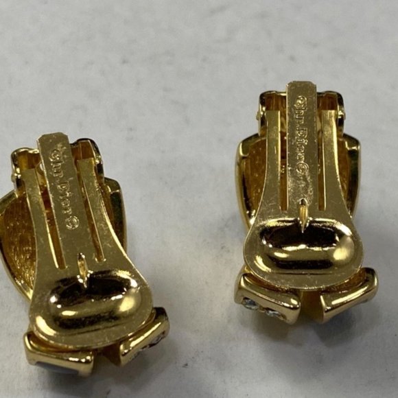 Christian Dior 100% Authentic Vintage Gold Black & Rhinestone Clip On Earrings - Picture 3 of 5